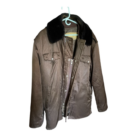 Vintage Protector Montreal Security Winter  Bomber Jacket Sz 46 Long Brown - Picture 7 of 16